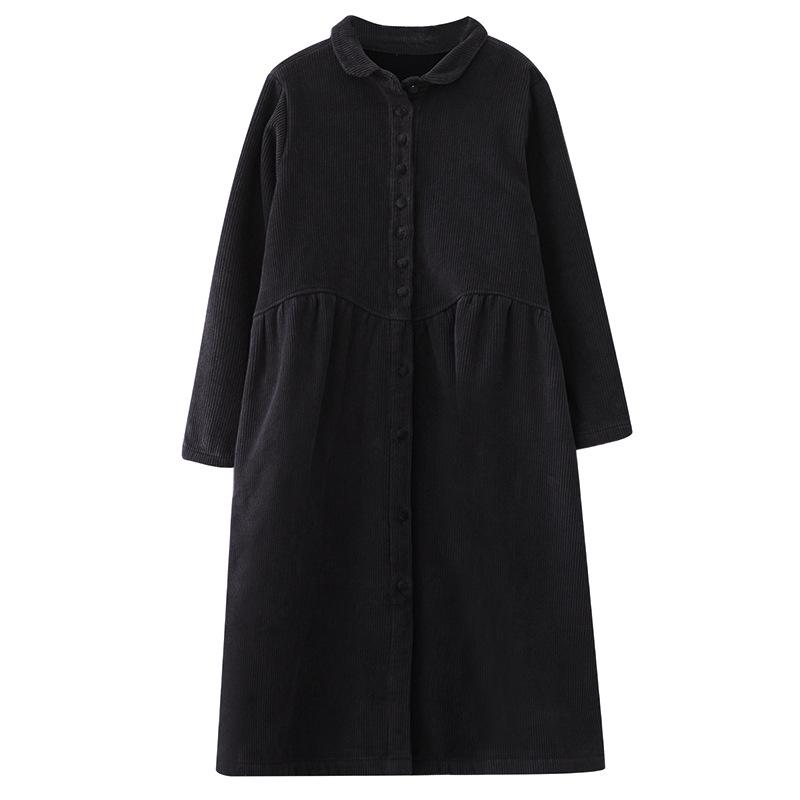 In Stock: Women's Korean Style Plus Velvet Corduroy Trench Coat - Thickened, Long Sleeve, Single-Breasted, 2025 Winter Edition.