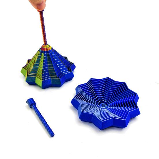 3D Printed Fractal Fidget Star Stress Anxiety Relief Expanded Star Sensory Toy with Handle Whirling Spiral Expandable Star Decompression Toy