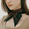 Avvina Pelle Long Twilly Silk Scarf   Houndstooth Deep Navy Camel