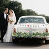 Just Married Car Decorations Kit Wedding Car Decor with Artificial White Roses Banner Flower Vine Tulle Ribbon Sign Stickers Getaway Car Accessories