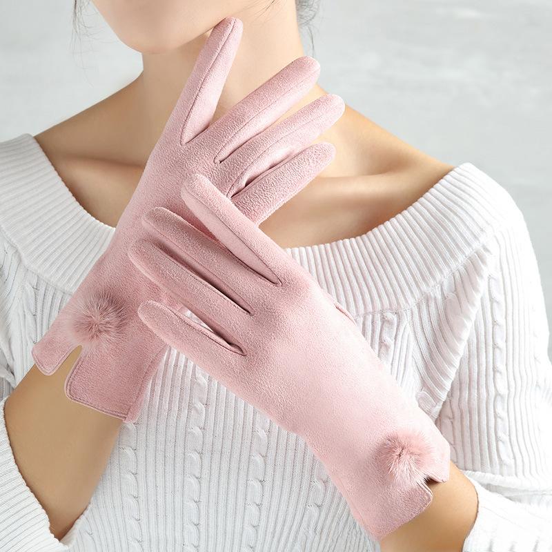 Autumn and Winter Suede Gloves Women's Warm Finger Gloves Women's Fashionable Trendy Skiing and Cycling Outdoor Sports Gloves