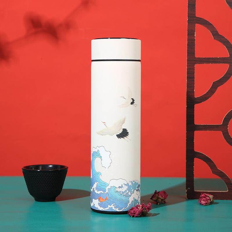 Retro Chinese Thermos Cup: 304 Stainless Steel with Smart Temperature Display and Artistic Design - Ideal Business Gift