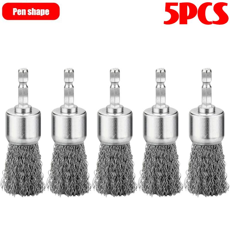5/1Pcs Wire Brush Wheel Disc Polishing Wheel Brush Removal Cleaning Hexagonal Rod Electric Grinder Hardware Tool Parts Supplies