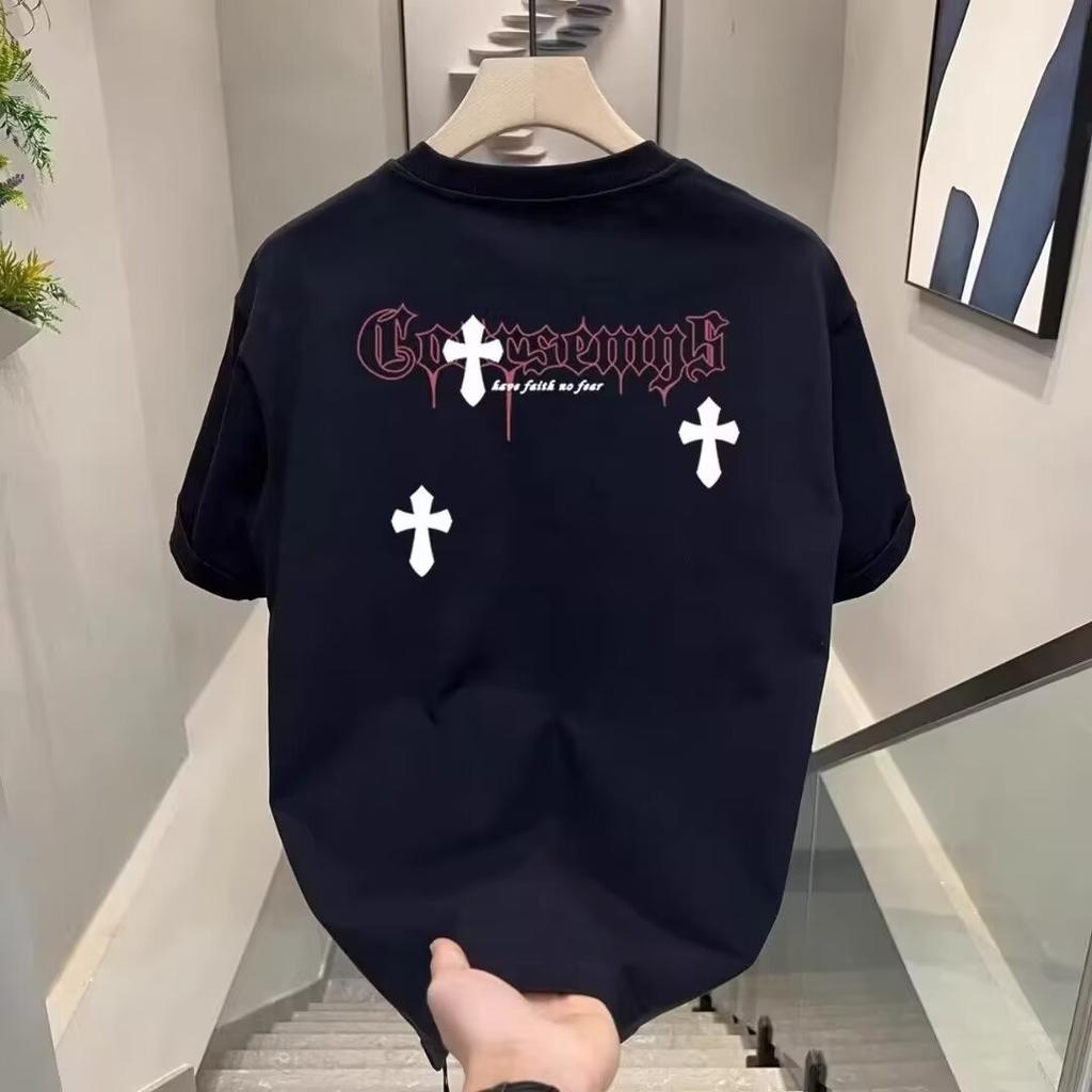 2026 Summer New Style Mens Tshirt Trendy Casual Korean Style Pure Cotton Roundneck Printed Short Sleeve Tshirt