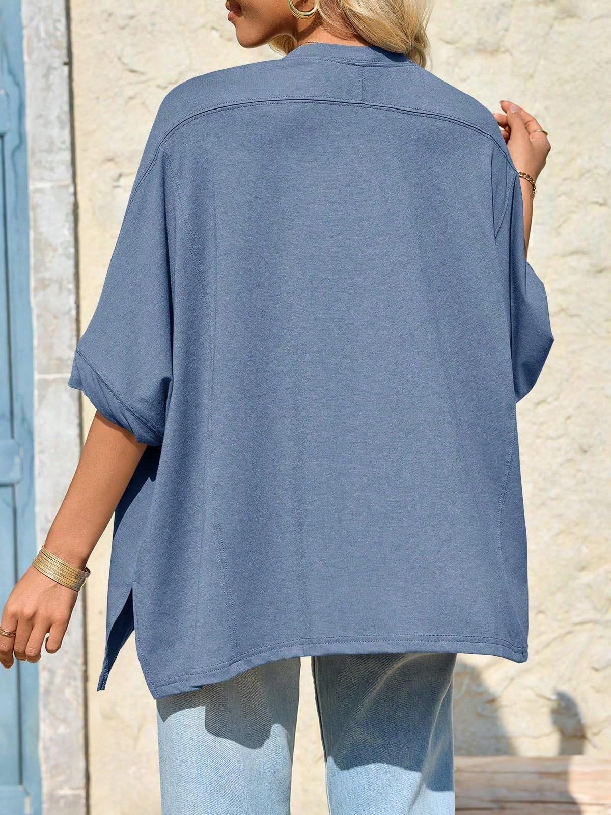 Damen Übergröße Fledermausärmel T-Shirt Kurze Ärmel Asymmetrischer Saum Tunika Top XL