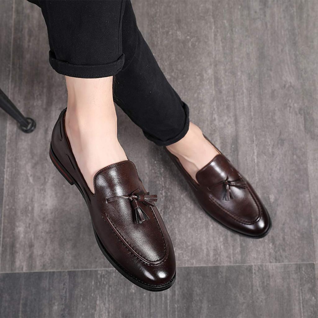 [Luzean] Men's Loafers, Tassel Business Shoes, Slip-on, Comfortable, Casual, Dark Brown, 26.0cm