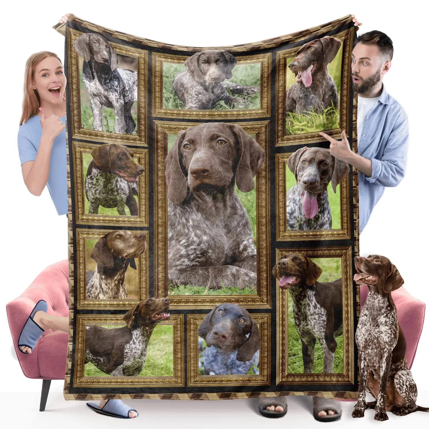 Modern Flannel Fleece Throw Blanket,German Shorthair Pointer Dog Breed Pet Coffee Lovers Blankets for All Seasons,Cozy Bedspread 75cmx90cm