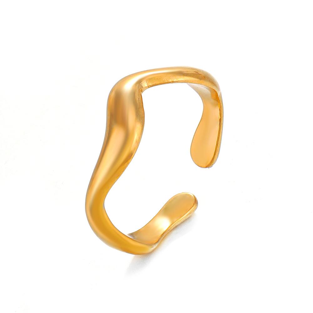 Stainless Steel New Gold Color Creative Handmade Rings for Women Irregular Wave Smooth Engagement Simple Jewelry Adjustable Ring