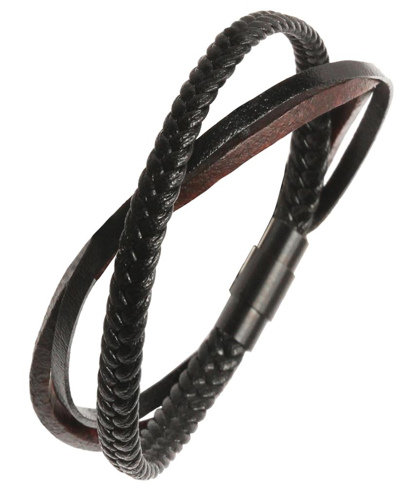 Doffjason Minimal Layered Leather Bracelet Black