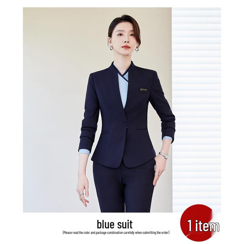 Women's Black Suit Set for Professional Reception & Hotel Work, Spring to Winter Attire.