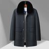 Abrigo de plumón grueso para hombre de longitud media con cuello de piel - Ropa exterior de algodón elegante para papás de mediana edad y mayores