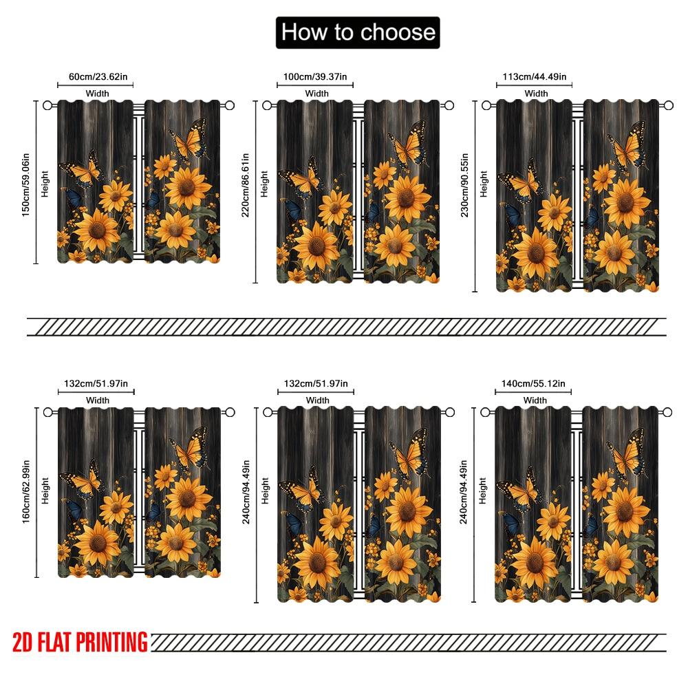 2 Stück Partyvorhänge Vintage Sonnenblume Strapazierfähiges Polyester, Ohne Strom Partydekorationen Verwendung für Feiertags-Heimdeko & Geschenke