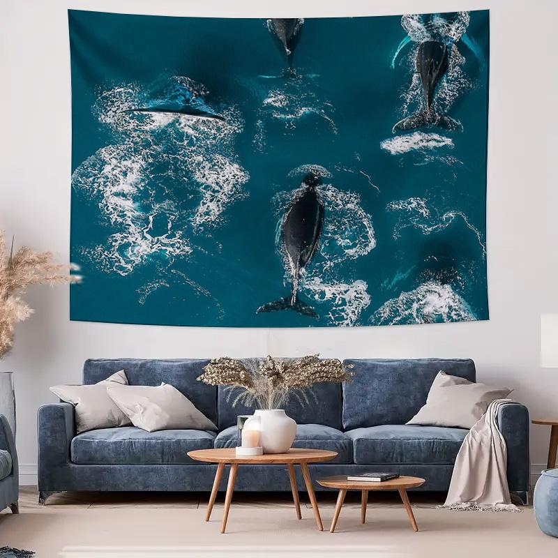Ocean Whale Tapestry Wall Hanging Nature Sea Life Decor Room Aesthetic Beach Vibe Dorm Wall Art Gift Coastal Home Decor
