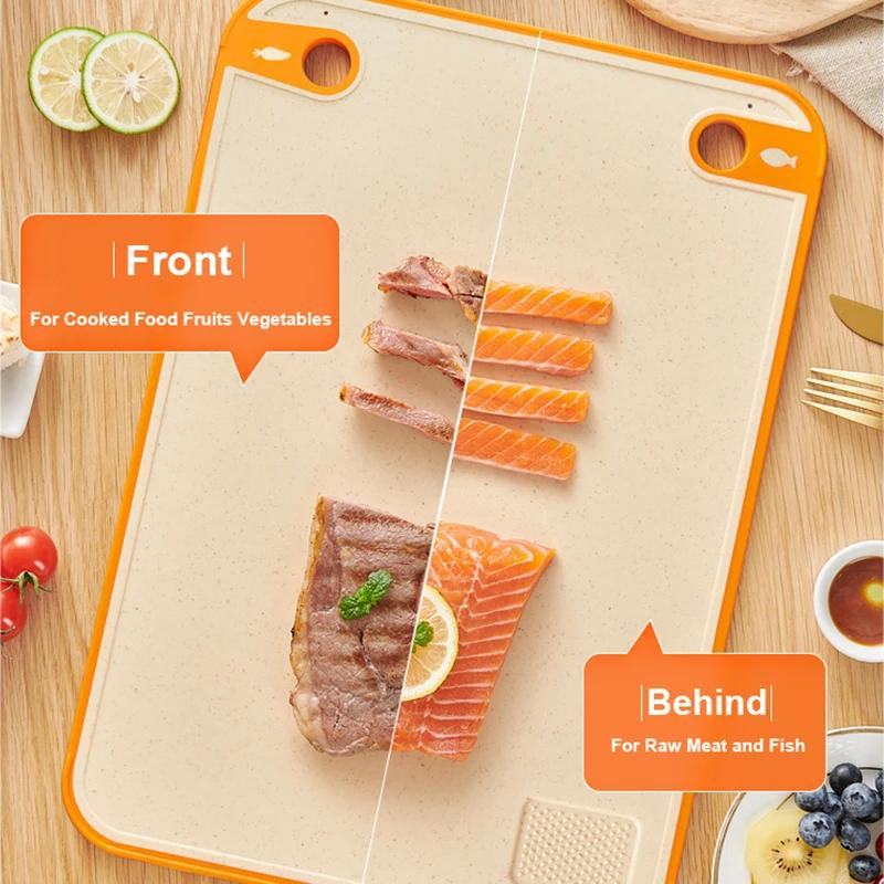 Household Double-Sided Cutting Board Antibacterial Anti-Mold Cutting Board Kitchen Fruit Knife Occupancy Board Wheat Case Board