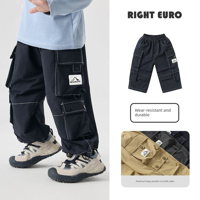Boys' Outdoor Style Multi-Pocket Cargo Pants, 2026 New Spring and Autumn Collection for Children and Toddlers