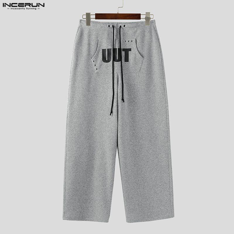 INCERUN Jarní Pánské Stahovací Elastický Pas Potisk Písmen Dlouhé Kalhoty Sportovní Kalhoty