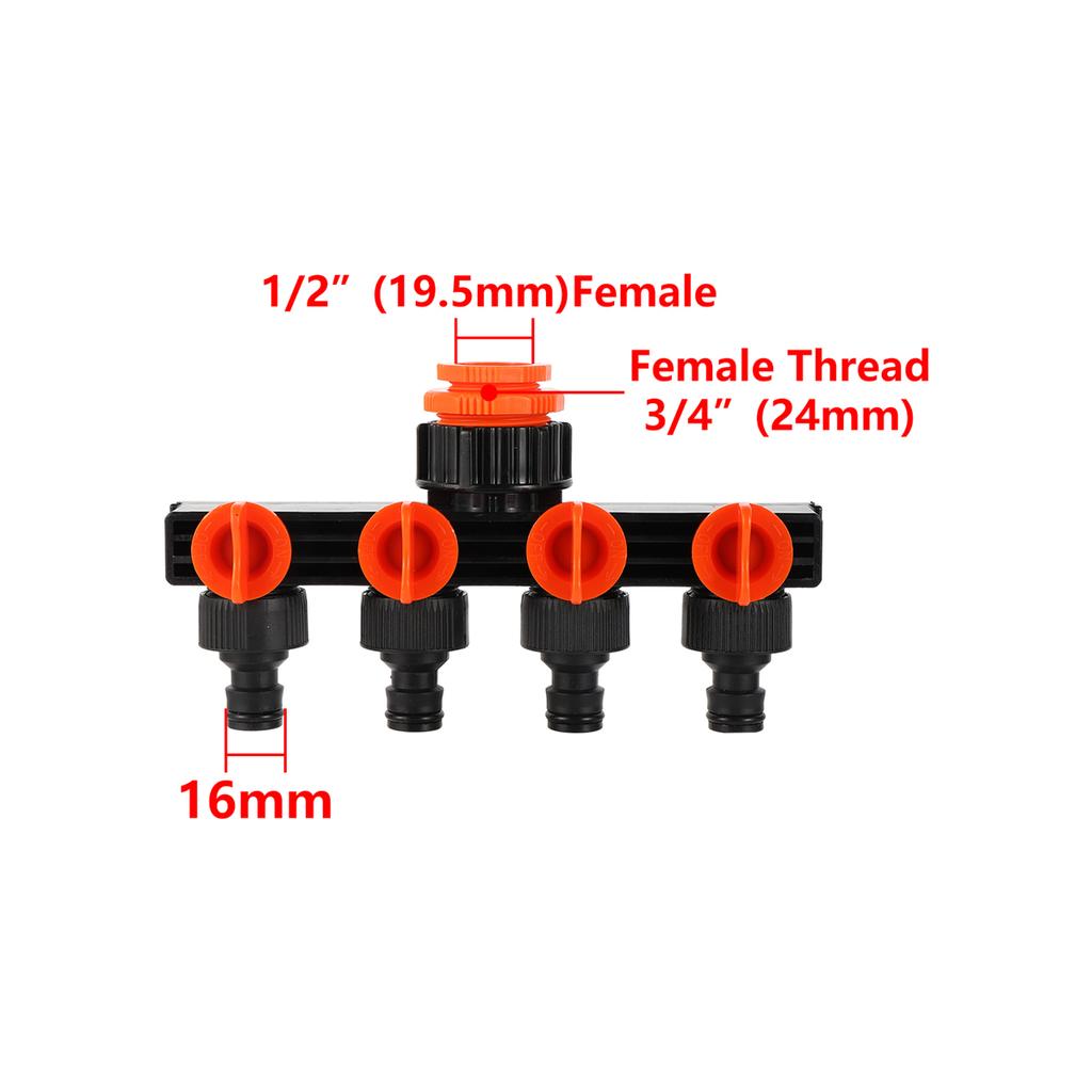 1 Set One-Way-Four-Valve Water Splitter 16mm Nipple Quick Switch Valve Garden Lawn Irrigation Car Washing Multiple-Use Connector