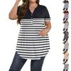Women's Print Large Size  V Neck Button-Up Top Casual Short Sleeve Flowy Top