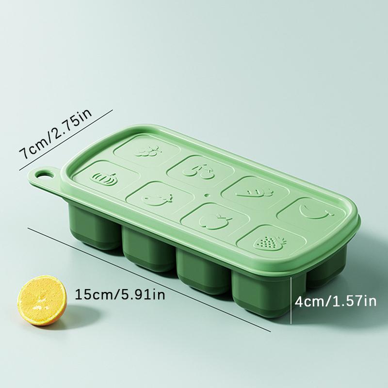 8 Grids Ice Cube Trays Reusable Silicone Ice Cube Mold Fruit Ice Maker With Removable Lids Kitchen Tools Freezer Summer Mould