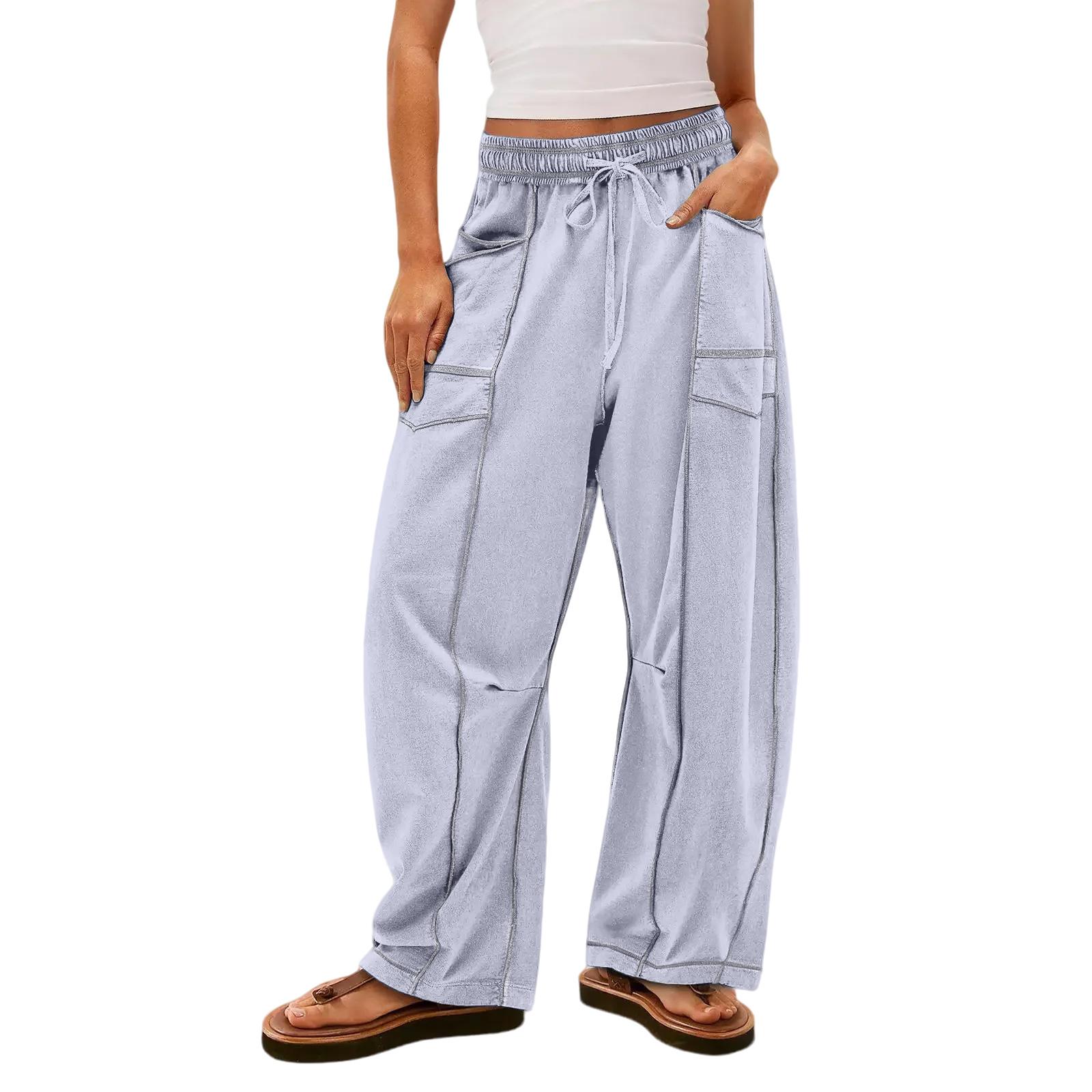

Women s Wide Leg Pants With High Waisted Straight Leg And Spliced Pocket Casual Pants L