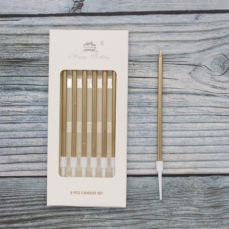 Cake Candles Electroplated Gold Silver Metal Texture Long Pole Retro Pencil Birthday Party Colorful Candles