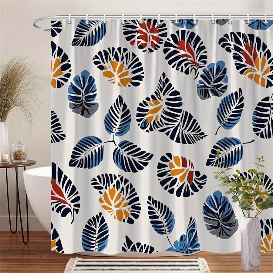 1pc Tropical Leaf Shower Curtain - Polyester Fabric, Machine Washable, With Hook, Suitable for Bathroom Decoration
