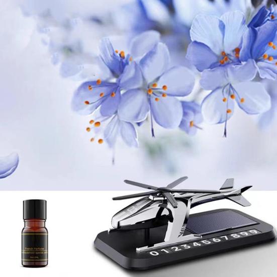 Solarenergie rotierende Aromatherapie Auto Lufterfrischer mit Telefonnummer Hubschrauber Form ätherisches