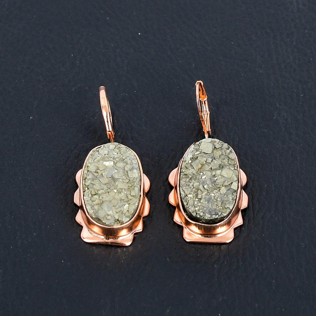 Pyrite Druzy Gemstone Handmade Copper Jewelry Amazing Earring For Her
