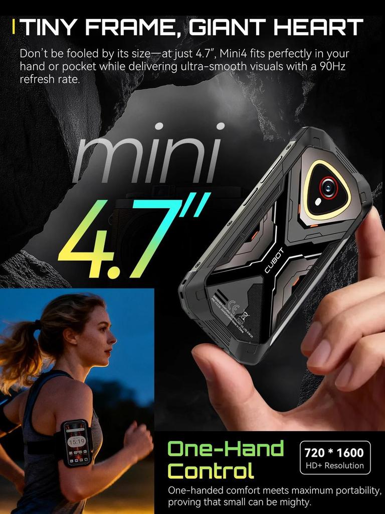 Cubot KingKong Mini 4 Android 15 Mini Smartphone, 4.7-Inch Mini Screen, 90Hz, 4700mAh, 6GB/8GB RAM+128GB/256GB ROM, Mini Phone, NFC