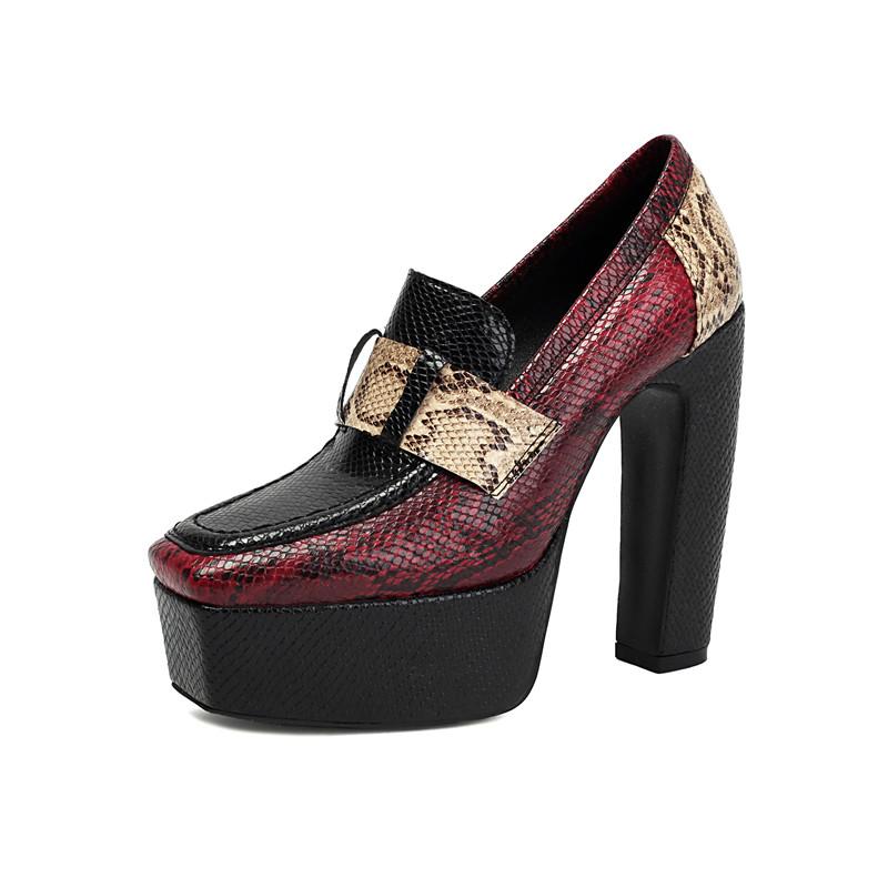 

Women s high-heeled single shoes, sexy snakeskin pattern color matching waterproof table thick heel large size versatile four-season shoes 36 красный