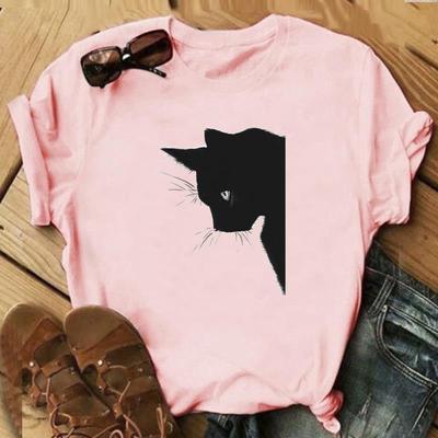 Lovely Style Tee Top Fashion T Shirt Clothing 90s Sweet Cat Pet Casual Short Sleeve Women Print Lady Female Graphic T-shirt