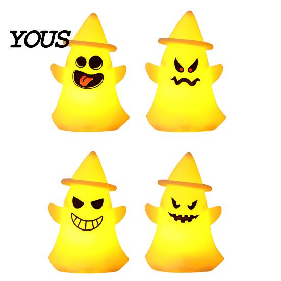 Battery Operated Ghost Light Halloween Witch Hat Light, Spooky LED Decorative Lamp, with Cartoon Night for Holiday Party Decor