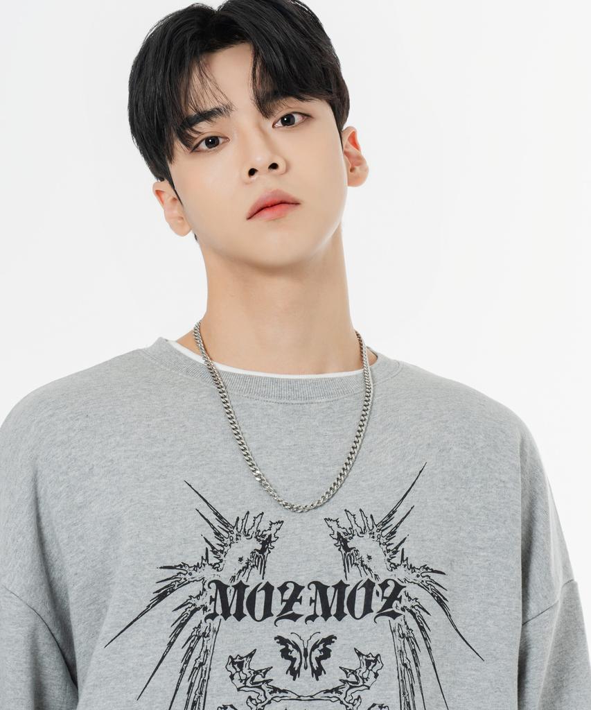 MOZMOZ Soft French Terry Neo Tribal Oversized Sweatshirt Gray