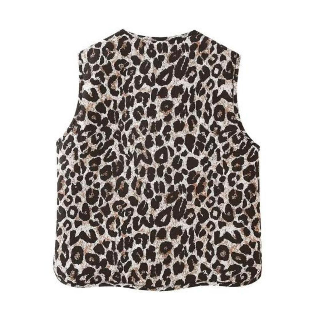 Gilet da donna con lacci e nodo, decorazione leopardata, vestibilità attillata, senza maniche, casual, girocollo, cardigan da donna, gilet da club, festa, quotidiano, top