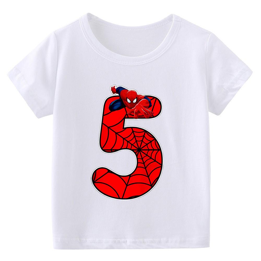 Summer New Children's 1-9 Years Old Birthday Number Cartoon Print T-Shirt Parent-Child Short Sleeve Boys and Girls