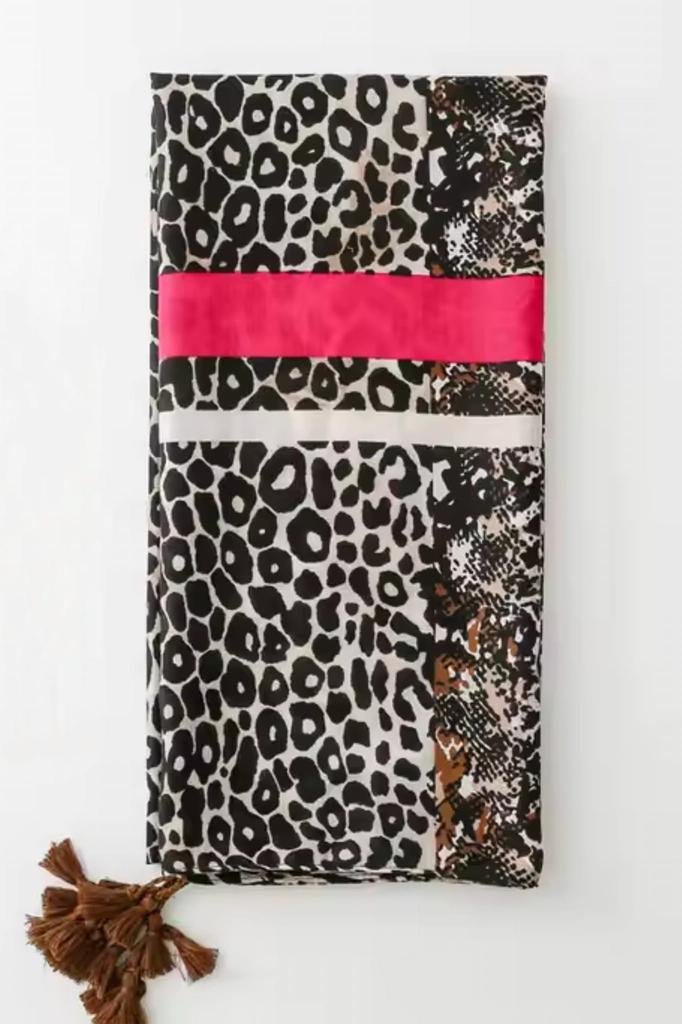 Women' Scarf with Leopard and Snake Pattern with Fuchsia Addition - 100% Viscose, 180X90