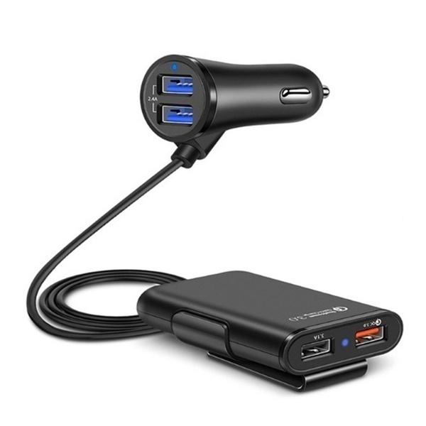 Univerzální 4 porty USB nabíječka do auta Přední sedadlo Zadní sedadlo QC3.0 Rychlé nabíjení USB adaptér pro nabíječku do auta USB Rychlá nabíječka