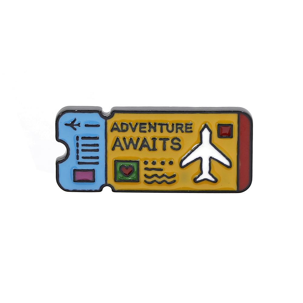 Funny Adventure Awaits Airplane Tickets Enamel Brooches Simple 1 Hug 1 Smile  Design Pins Outdoors Travel Badge