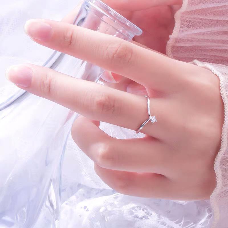 Beixi S925 Sterling Silver V-Shaped Single Diamond Open Ring – Women s Fashionable Korean Style Adjustable Open Ring