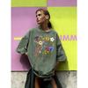 Flowers That Strive To Grow Print Washed T-Shirt Women Cotton Summer Short Sleeves Loose Breathable T Shirts Streetwear