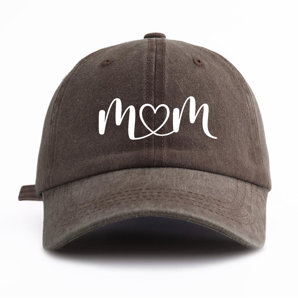 1pc Mom Heart Print Washed Baseball Cap for Adults, Minimalist Retro Style Casual Soft Adjustable Dad Hat, Perfect As Gift