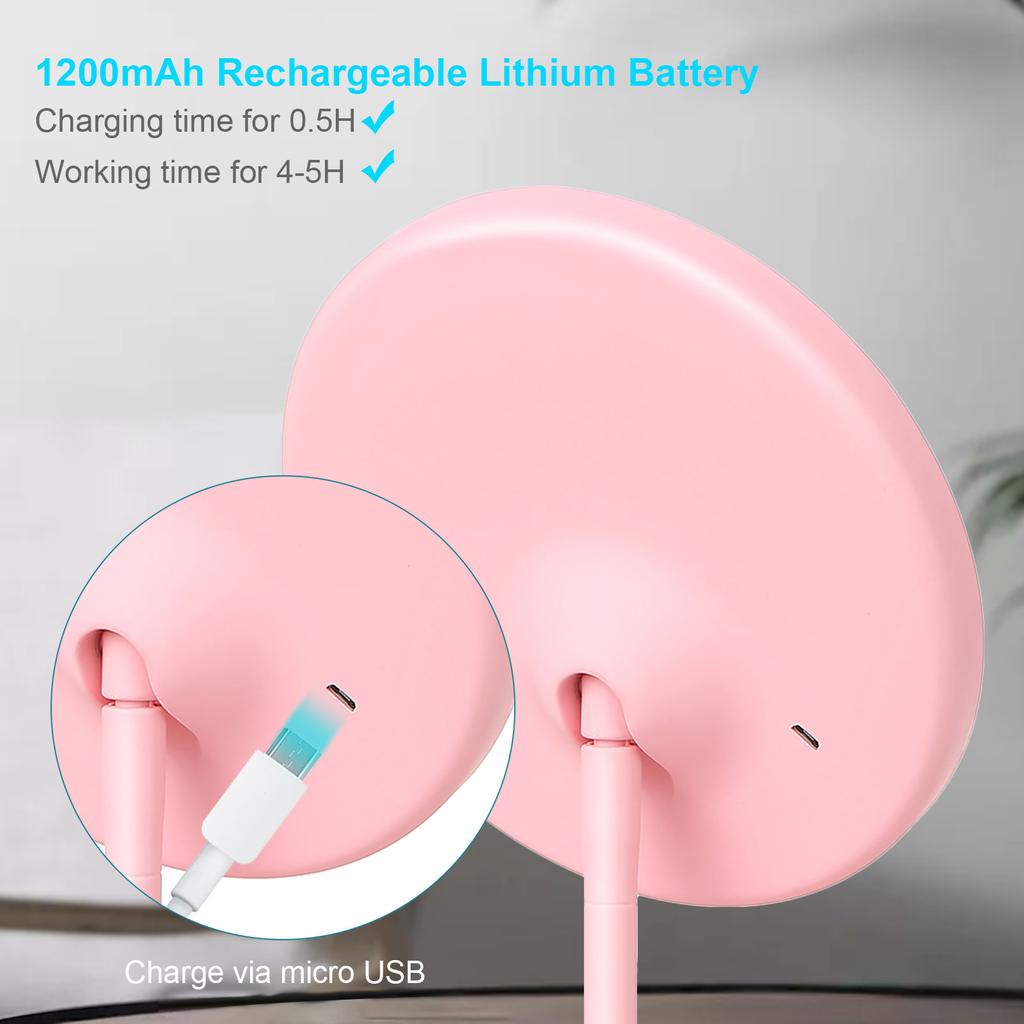 Rechargeable Round Makeup Mirror with L-ED Light Screen Switch Detachable Base Desk Makeup Mirror