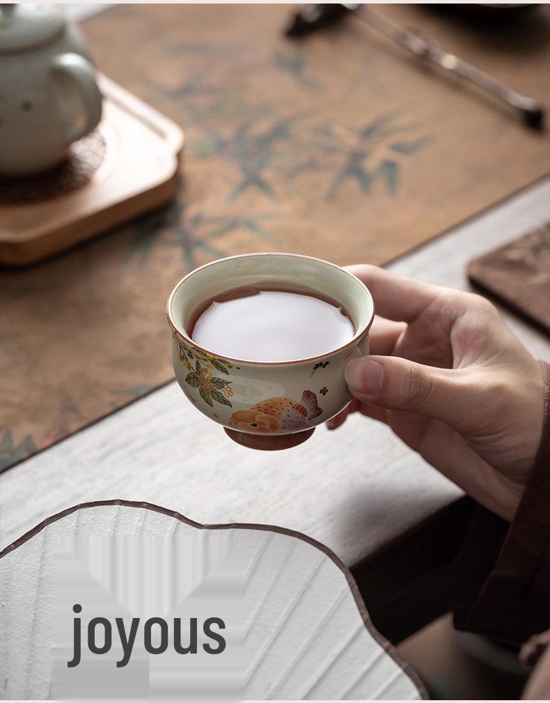Ash-Glazed Hand-Painted Koi Ceramic Tea Cup for Kung Fu Tea Ceremony