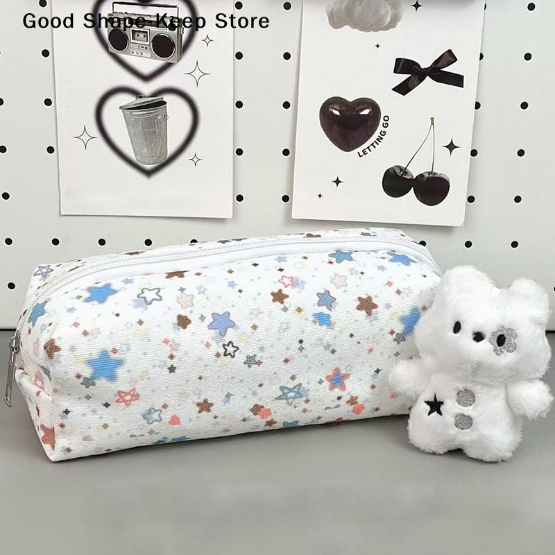Multifunctional Stationery Bag Canvas Star Pen Bag Large Capacity Pencil Case Portable Cosmetic Bag Clutch Bag Gifts