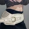 PU Leather Female Waist Belt with Irregular Buckle Rivets Decors PU Waist Belt Hollowed out Waistband for Coat Shirt