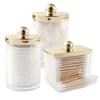 1/3 Qtips Bathroom Organizer with a Gold Lid, a 10 Oz. Ball Filler and a Clear Plastic Apothecary Jar for Cotton Swabs