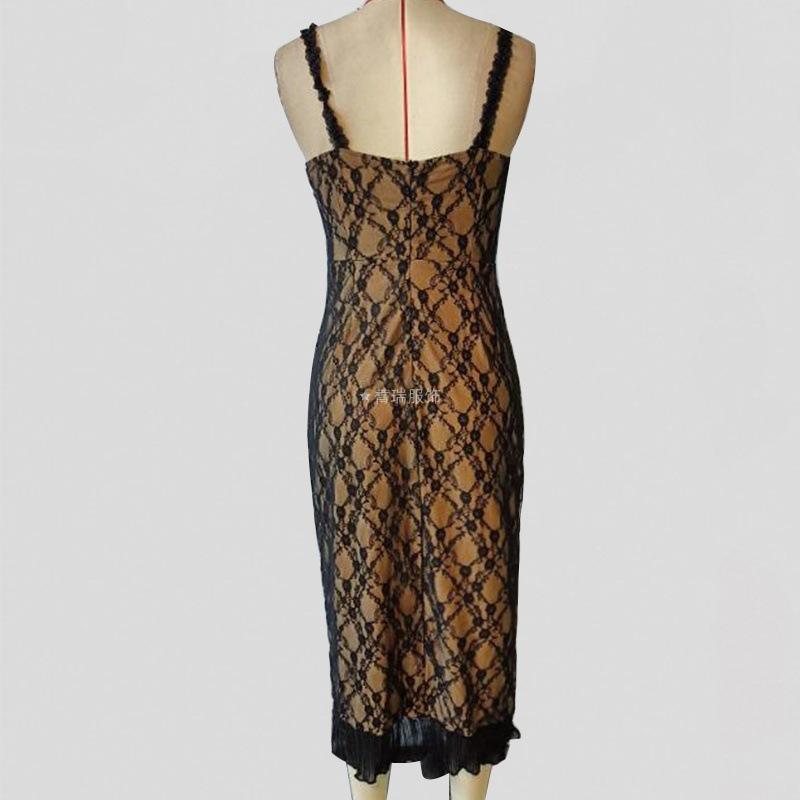 Damen Sommer Sexy Spitze Patchwork Royal Sister Stil Neckholder Kleid