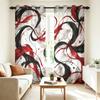 2pcs Red Black Abstract Ink Line Print Curtains With Holes Double Sided For Living Room Bedroom Shading Home Decoration