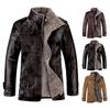 Men Coat Solid Color Plush Faux Leather Business Winter Jacket for Daily