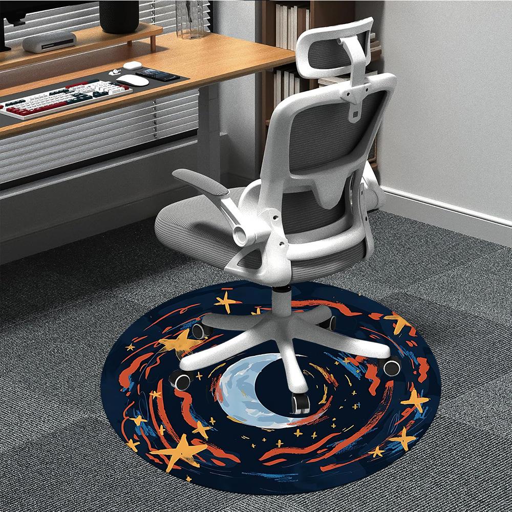 

1pc Moon Stars Office Round Area Rug, Under Office Chairs Bedroom Living Room Home Decor, Room Deco 80cm